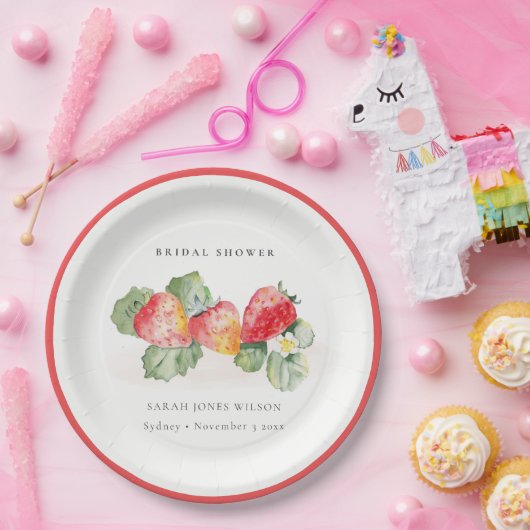 Niedliches Red Strawberry Leafy Foliage Brautparty Pappteller (Party)