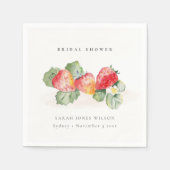 Niedliches Red Strawberry Leafy Foliage Brautparty Serviette (Vorderseite)