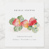 Niedliches Red Strawberry Leafy Foliage Brautparty Weinetikett (Einzelnes Label)