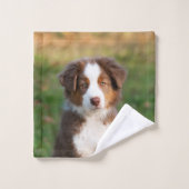 Niedliches Red Tri Australian Shepherd Dog Puppy F Badhandtuch Set (Waschlappen)