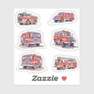Niedliches Red Watercolor Feuerwehrfahrzeug Motor  Aufkleber