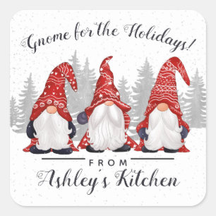 Niedliches Red White Gnome für Weihnachten Quadratischer Aufkleber