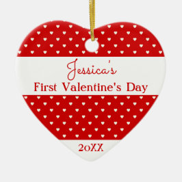 Niedliches Red White Polka Dot Hearts Valentine Fo Keramik Ornament