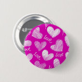 Niedliches Red White Scribbled Herz mit Liebe Scri Button (Vorne & Hinten)