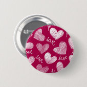 Niedliches Red White Scribbled Herz mit Liebe Scri Button (Vorne & Hinten)