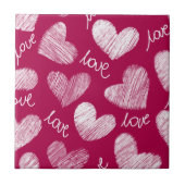 Niedliches Red White Scribbled Herz mit Liebe Scri Fliese (Vorderseite)