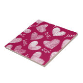 Niedliches Red White Scribbled Herz mit Liebe Scri Fliese (Seite)