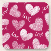 Niedliches Red White Scribbled Herz mit Liebe Scri Getränkeuntersetzer (Vorderseite)