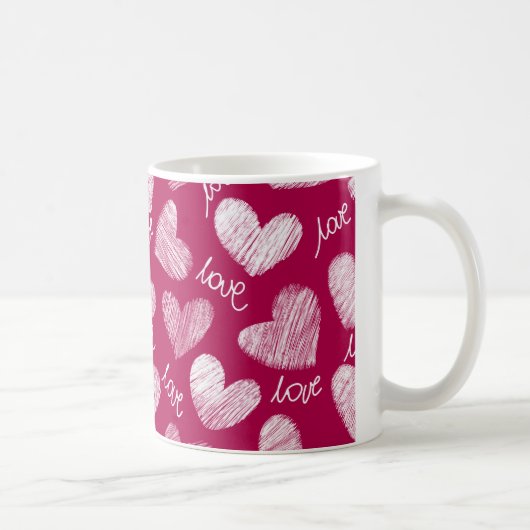 Niedliches Red White Scribbled Herz mit Liebe Scri Kaffeetasse (Rechts)