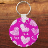 Niedliches Red White Scribbled Herz mit Liebe Scri Schlüsselanhänger (Vorderseite)
