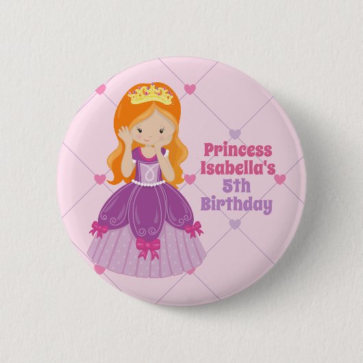 Niedliches Redhead Princess Pink Kindergeburtstag  Button (Vorderseite)