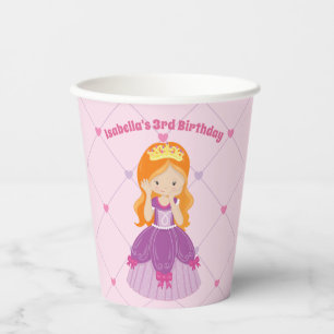Niedliches Redhead Princess Pink Kindergeburtstag Pappbecher