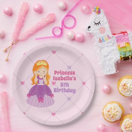Niedliches Redhead Princess Pink Kindergeburtstag Pappteller (Party)