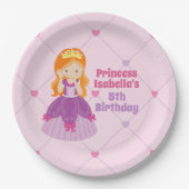 Niedliches Redhead Princess Pink Kindergeburtstag Pappteller (Vorderseite)