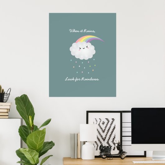 Niedliches Regenbogen-Cloud-Regen Inspiration Zita Poster (Heimbüro)
