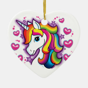 Niedliches Regenbogen Einhorn Pferd mit Sternenhim Keramik Ornament