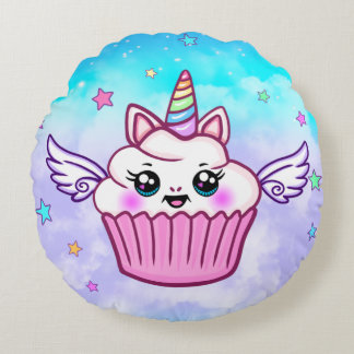 Niedliches Regenbogen Einicorn Cupcake Kawaii Rund Rundes Kissen