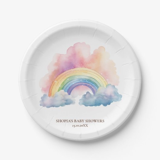 Niedliches Regenbogen Kinderdusche Pappteller (Vorderseite)