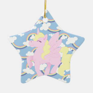 Niedliches Regenbogen-Muster mit rosa Unicorn Keramikornament
