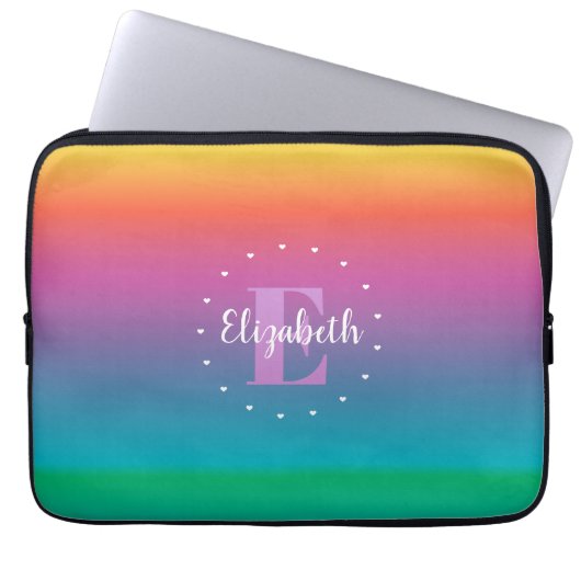 Niedliches Regenbogen Ombre Multicfarbiges Monogra Laptopschutzhülle (Vorderseite)