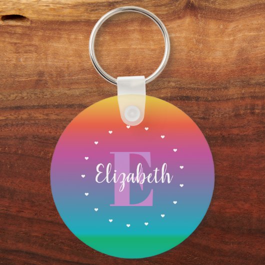Niedliches Regenbogen Ombre Multicfarbiges Monogra Schlüsselanhänger (Vorderseite)