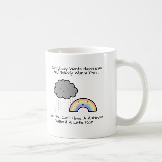 Niedliches Regenbogen-Regen-Wolken-Glück-Zitat Kaffeetasse (Rechts)