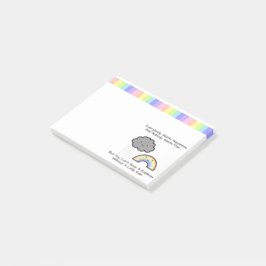 Niedliches Regenbogen-Regen-Wolken-Glück-Zitat Post-it Klebezettel (angewinkelt)