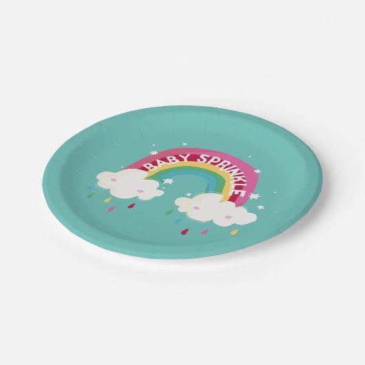 Niedliches Regenbogen Sprinkle Kinderdusche Pappteller (Schrägansicht)