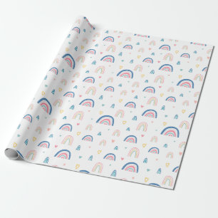 Niedliches Regenbogen- und Herzmuster Geschenkpapier
