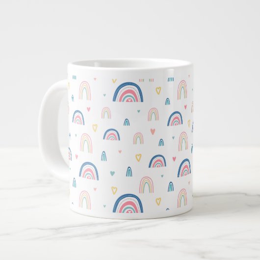 Niedliches Regenbogen- und Herzmuster Jumbo-Tasse (Vorderseite Links)