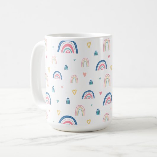 Niedliches Regenbogen- und Herzmuster Kaffeetasse (Vorderseite Links)