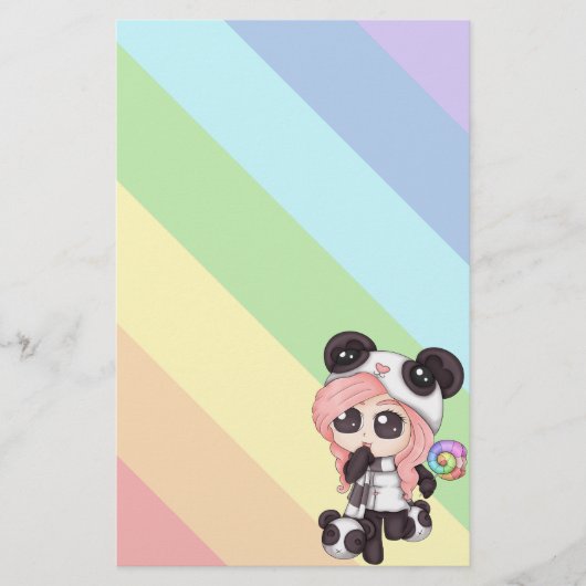 Niedliches Regenbogenanime-Panda-Mädchen Briefpapier (Vorderseite)