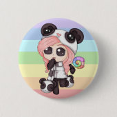 Niedliches Regenbogenanime-Panda-Mädchen Button (Vorderseite)