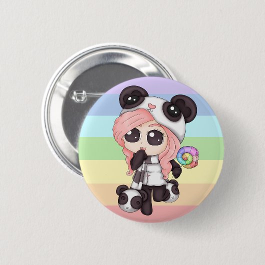 Niedliches Regenbogenanime-Panda-Mädchen Button (Vorne & Hinten)