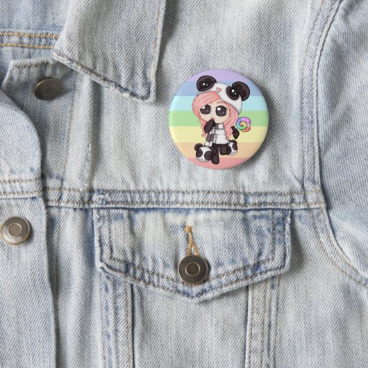Niedliches Regenbogenanime-Panda-Mädchen Button (Beispiel)