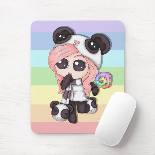 Niedliches Regenbogenanime-Panda-Mädchen Mousepad (Mit Mouse)