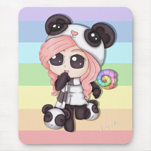 Niedliches Regenbogenanime-Panda-Mädchen Mousepad (Vorne)