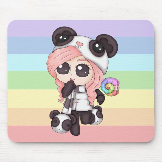 Niedliches Regenbogenanime-Panda-Mädchen Mousepad (Vorne)