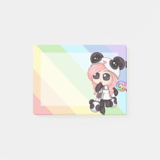 Niedliches Regenbogenanime-Panda-Mädchen Post-it Klebezettel (Vorderseite)
