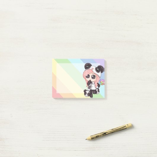 Niedliches Regenbogenanime-Panda-Mädchen Post-it Klebezettel (Auf Schreibtisch)