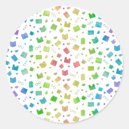 Niedliches Regenbogenbuch und Lesemuster Runder Aufkleber (Vorderseite)