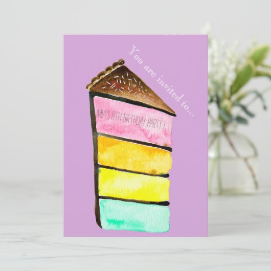 Niedliches Regenbogenkuchenmädchen oder zwischen G Einladung (Stehend Vorderseite)