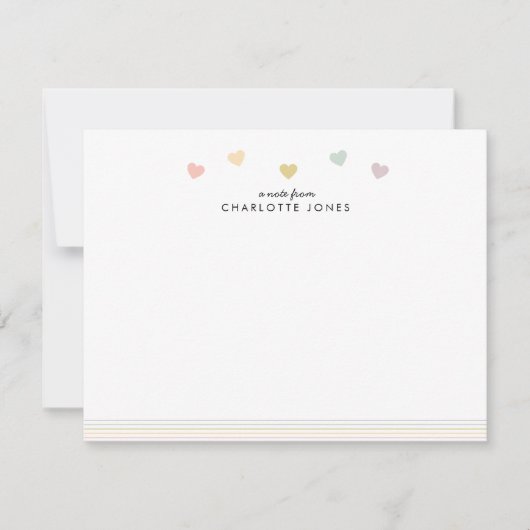 Niedliches Regenbogenmuster Herz Kids Stationery B Mitteilungskarte (Vorderseite)