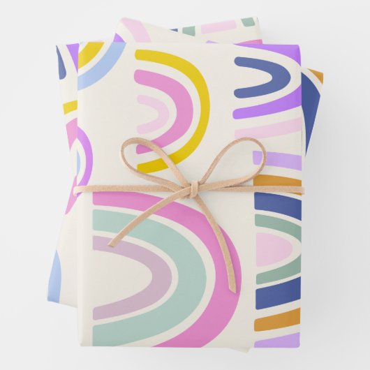 Niedliches Regenbogenmuster in hellen Nudeln Geschenkpapier Set (Beispiel)