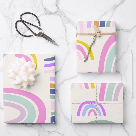 Niedliches Regenbogenmuster in hellen Nudeln Geschenkpapier Set (Vorderseite)