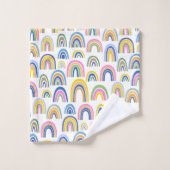 Niedliches Regenbogenmuster in Rosa und Gelb  Badhandtuch Set (Waschlappen)