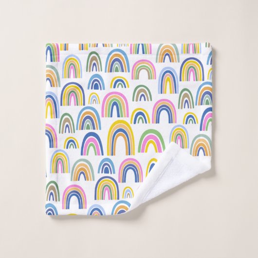 Niedliches Regenbogenmuster in Rosa und Gelb Badhandtuch Set (Waschlappen)