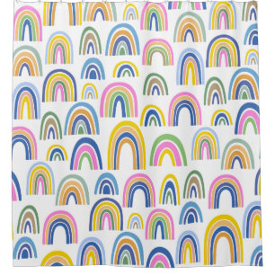 Niedliches Regenbogenmuster in Rosa und Gelb Duschvorhang