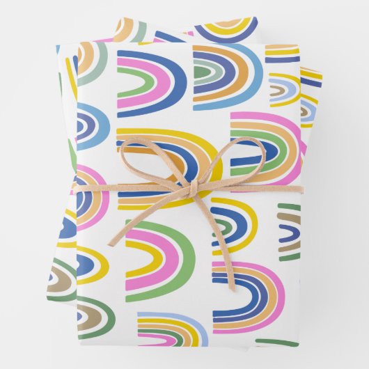 Niedliches Regenbogenmuster in Rosa und Gelb Geschenkpapier Set (Beispiel)