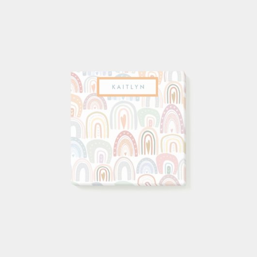 Niedliches Regenbogenmuster-Monogramm Post-it Klebezettel (Vorderseite)